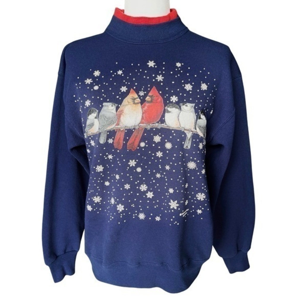 Women's Blue Bird Print Christmas Sweater